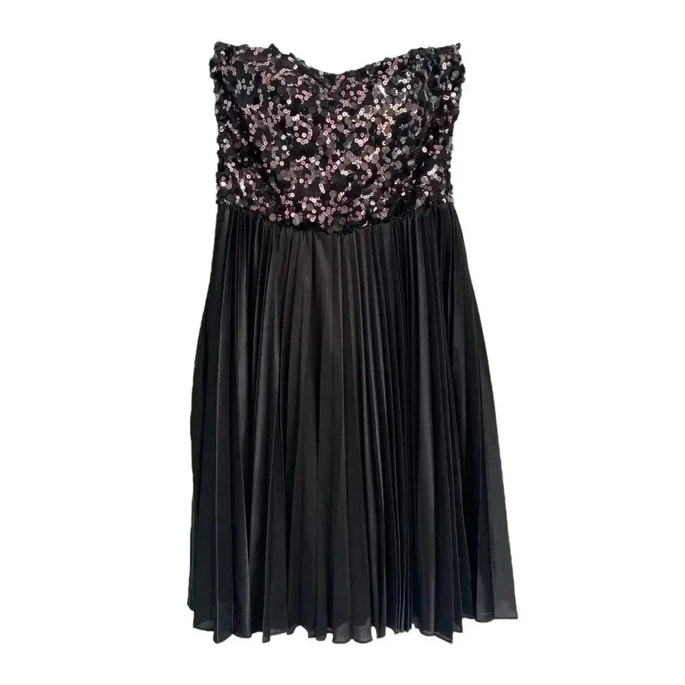 Charlotte Russe Strapless Sequin Bust Black and Pink Fit & Flare Mini Dress M - Picture 3 of 15